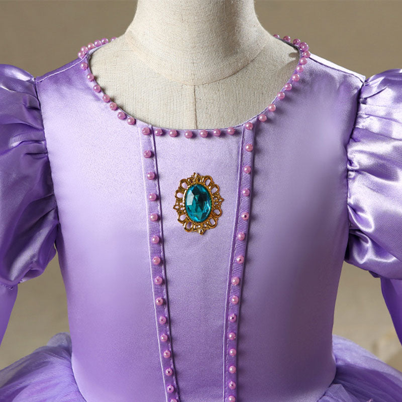 Purple Satin Tulle A-Line Flower Girl Dress Lace Beaded