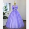 Purple Tulle A-Line Flower Girl Dress Bow Pleated Floor