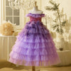 Purple Tulle Flower Girl Dress with Ruffles & Off-Shoulder Design
