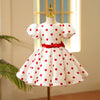 Red Princess Satin Flower Girl Dress - Puff Sleeve, Tea Length