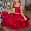 Red Satin A-Line Knee-Length Flower Girl Dress with Bow