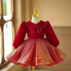 Red Sequin Ball Gown with Collared Neck for Girls