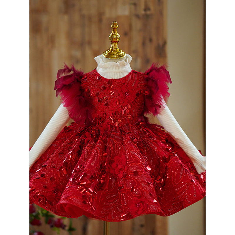 Red Sequined Ball Gown Dress for Girls – Flower Girl & Special Occasion Party Dress