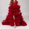 Red Tulle Ball Gown Flower Girl Dress with Applique and Tiered Skirt