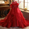 Red Tulle Sequin Ball Gown Dress for Girls - Floor Length Tiered Skirt