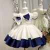 Royal Blue Satin Flower Girl Dress | Bow & Ruffle