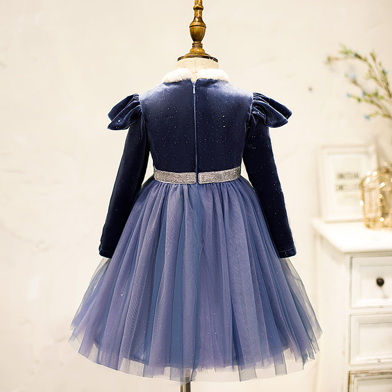 Royal Blue Tulle Lace Flower Girl Dress | Long Sleeves