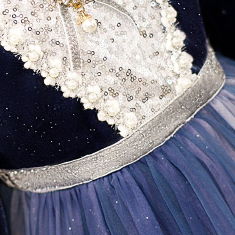Royal Blue Tulle Lace Flower Girl Dress | Long Sleeves