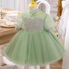 Sage Green A-Line Tulle Flower Girl Dress with Sequins and Bow
