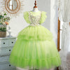 Sage Green Lace Tulle Princess Flower Girl Dress Cap Sleeve