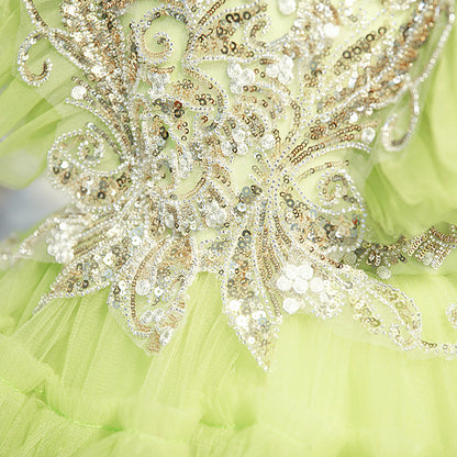 Sage Green Lace Tulle Princess Flower Girl Dress Cap Sleeve