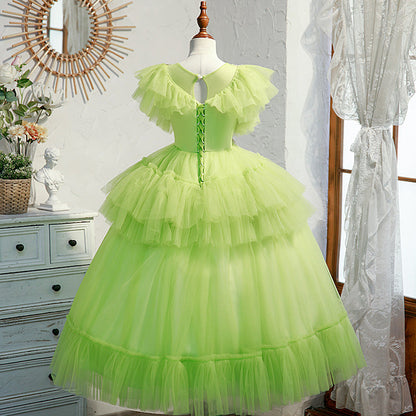 Sage Green Lace Tulle Princess Flower Girl Dress Cap Sleeve