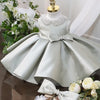 Sage Green Princess Satin Flower Girl Dress with Cascading Ruffles