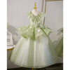 Sage Green Sequin A-Line Flower Girl Dress Lace V-Neck