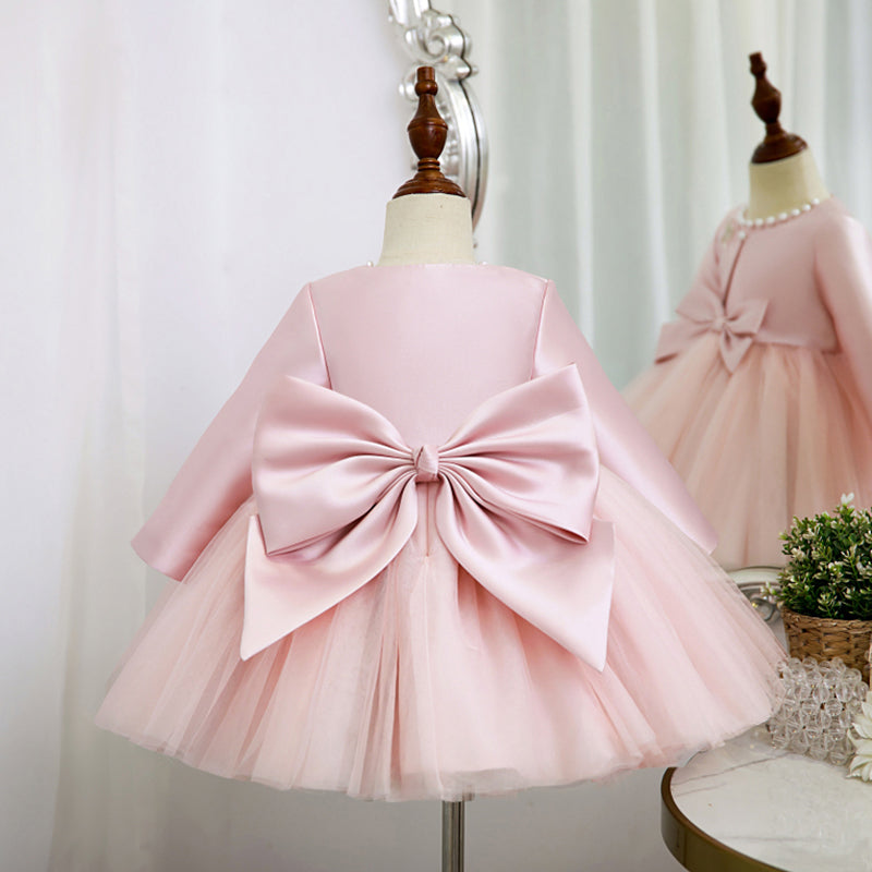 Satin & Tulle A-Line Flower Girl Dress with Beaded Bow