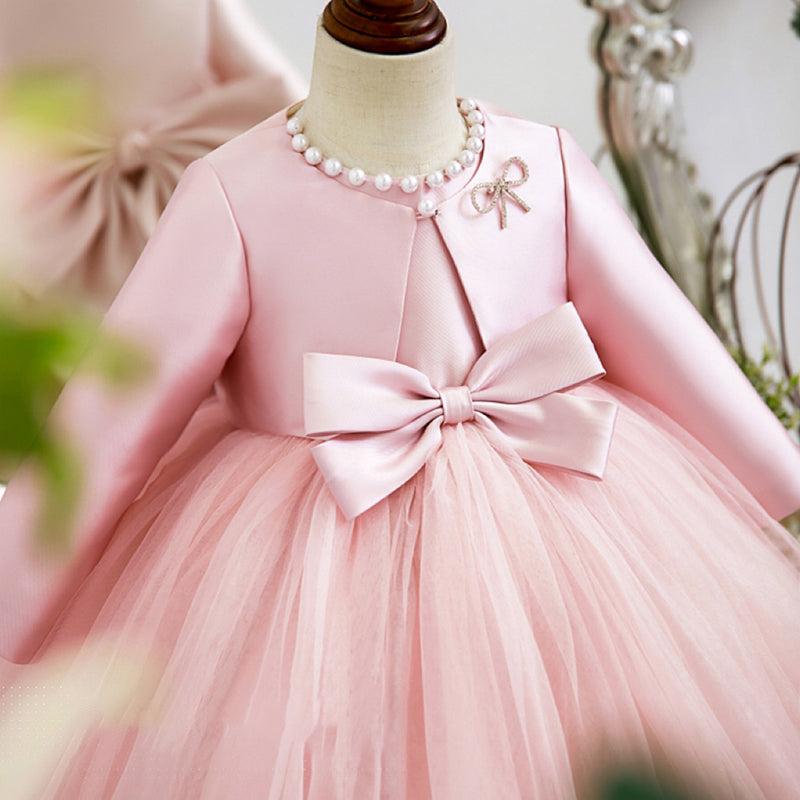 Satin & Tulle A-Line Flower Girl Dress with Beaded Bow