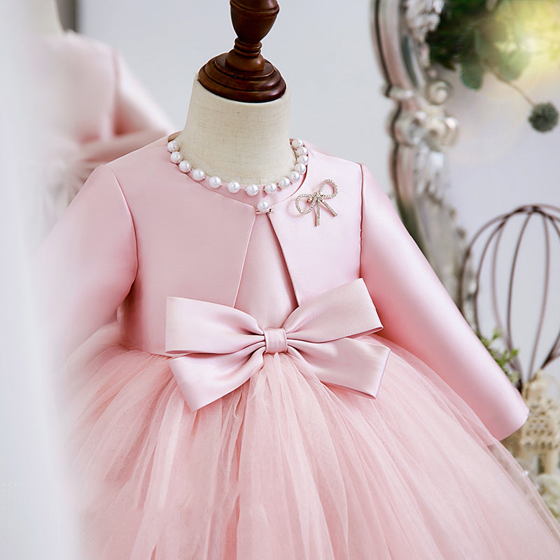 Satin & Tulle A-Line Flower Girl Dress with Beaded Bow