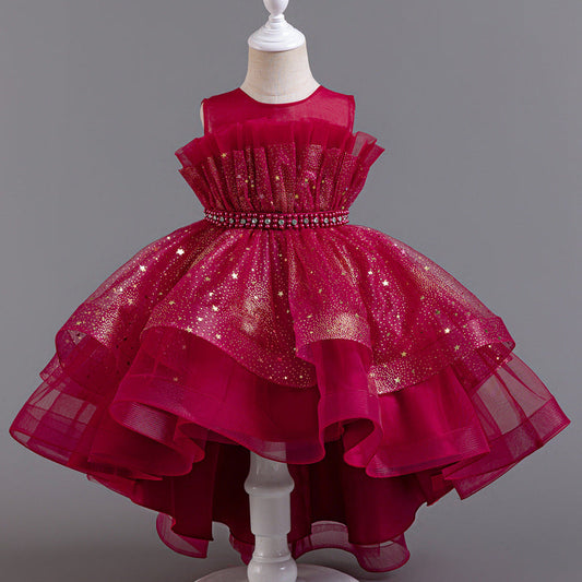 Satin & Tulle Flower Girl Dress with Ruffles & Beaded Accents