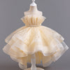 Satin & Tulle Flower Girl Dress with Ruffles & Beaded Accents