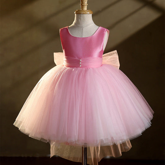Satin & Tulle Sleeveless Short Dress Pink Princess Flower Girl Dress