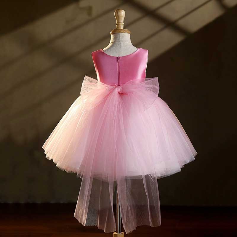 Satin & Tulle Sleeveless Short Dress Pink Princess Flower Girl Dress
