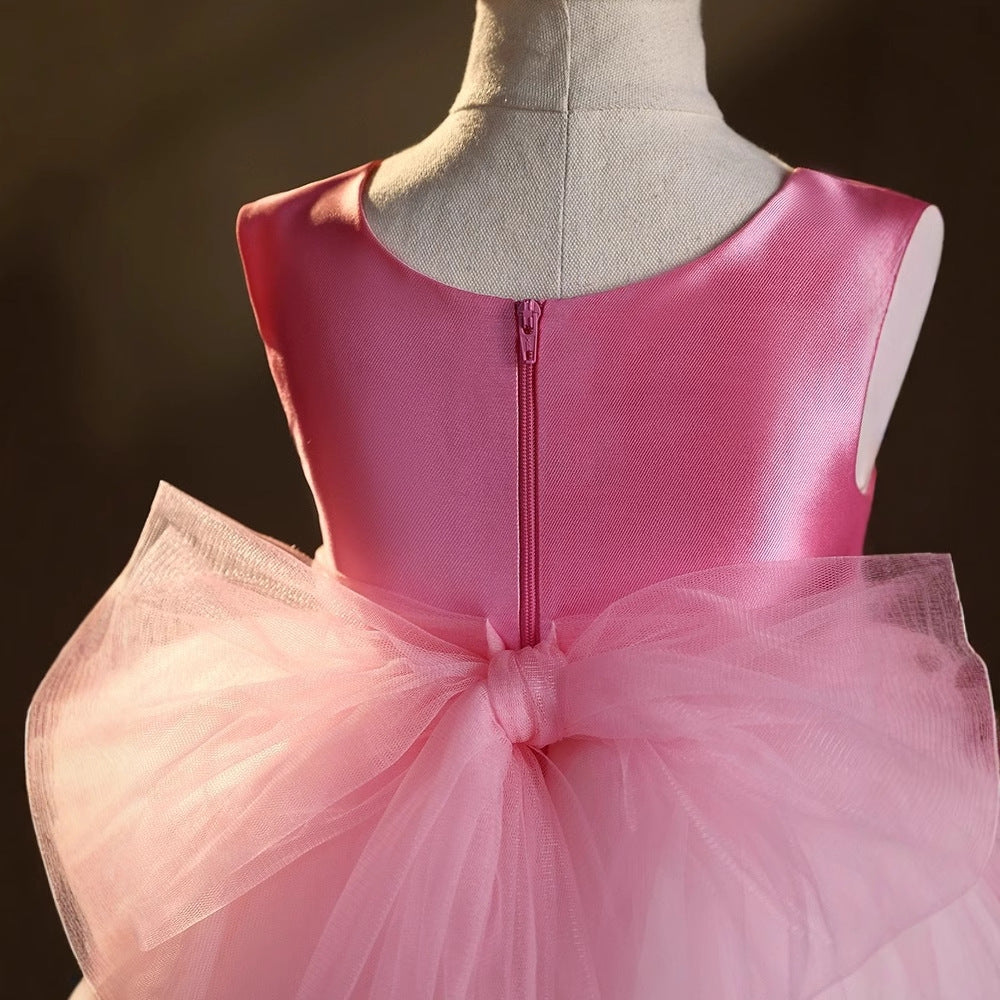Satin & Tulle Sleeveless Short Dress Pink Princess Flower Girl Dress