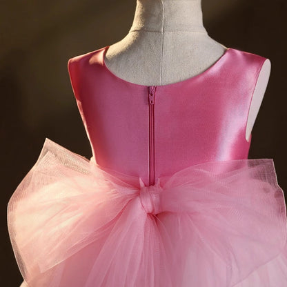 Satin & Tulle Sleeveless Short Dress Pink Princess Flower Girl Dress