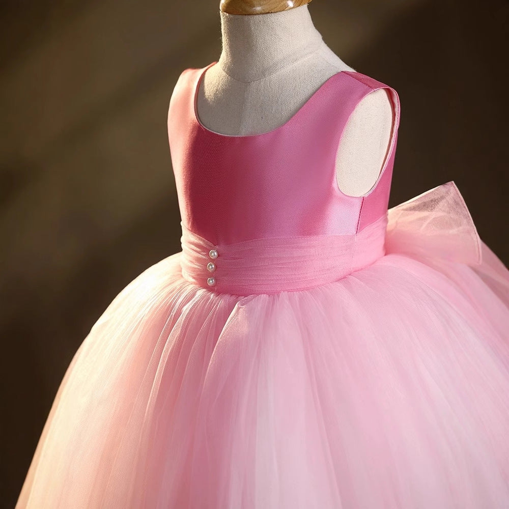 Satin & Tulle Sleeveless Short Dress Pink Princess Flower Girl Dress