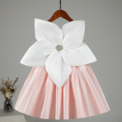 Satin A-Line Flower Girl Dress Boat Neck Sleeveless Flowers