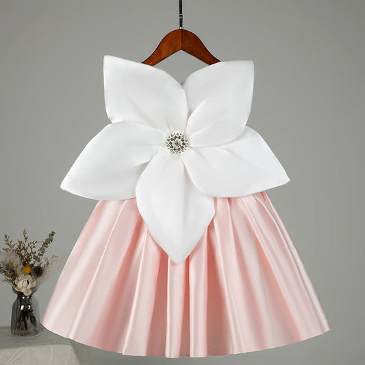 Satin A-Line Flower Girl Dress Boat Neck Sleeveless Flowers