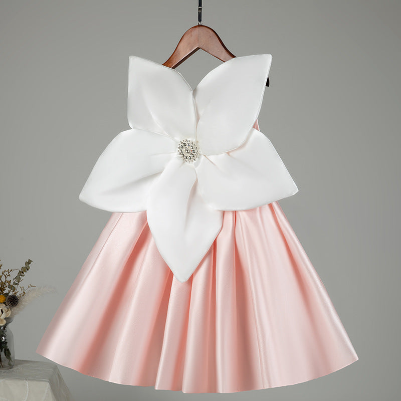 Satin A-Line Flower Girl Dress Boat Neck Sleeveless Flowers