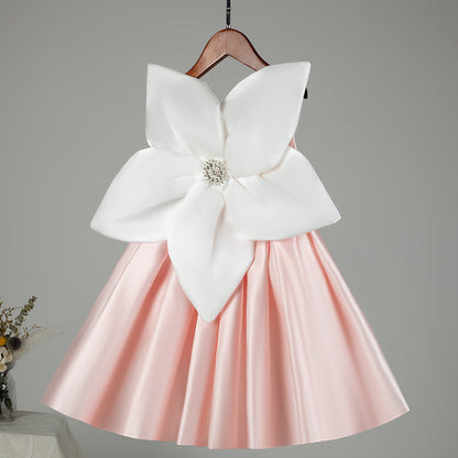 Satin A-Line Flower Girl Dress Boat Neck Sleeveless Flowers