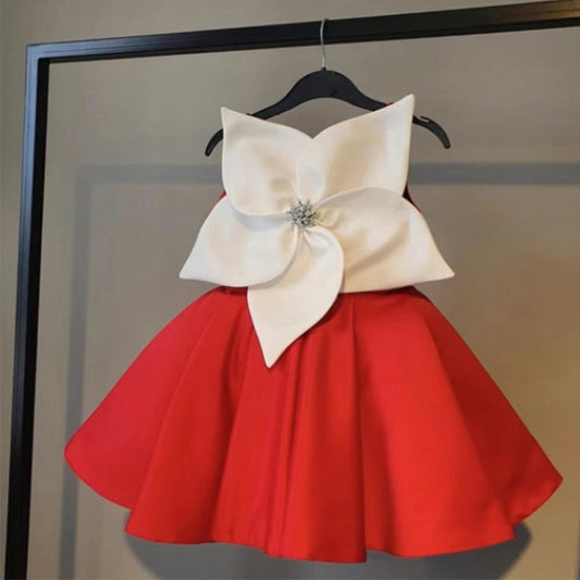 Satin A-Line Flower Girl Dress Boat Neck Sleeveless Flowers