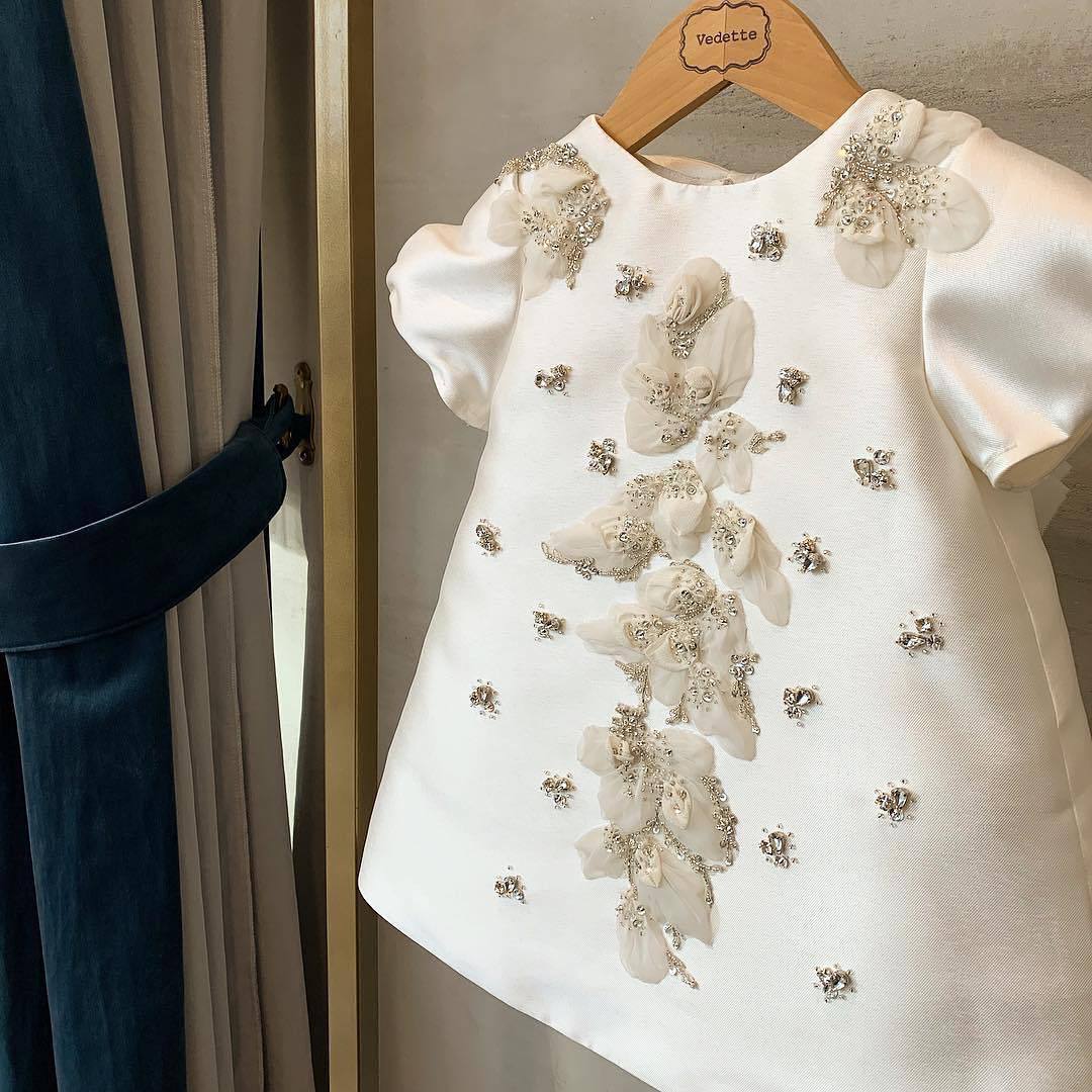 Satin A-Line Flower Girl Dress with Flowers & Sequins