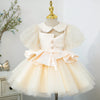 Satin Princess Flower Girl Dress Lace Beaded Collar Tea