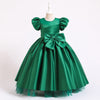 Satin Princess Flower Girl Dress: Puff Sleeves Floor Length