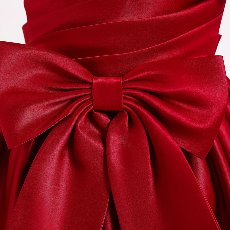 Satin Princess Flower Girl Dress: Puff Sleeves Floor Length