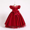 Satin Princess Flower Girl Dress: Puff Sleeves Floor Length