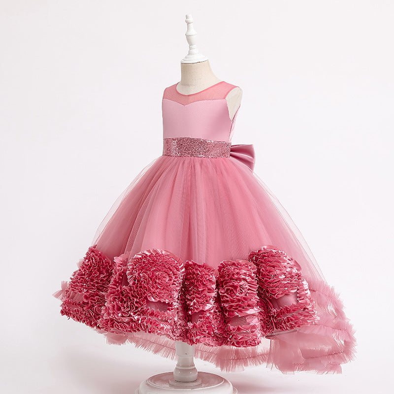 Satin Tulle Princess Flower Girl Dress Sequins Sleeveless
