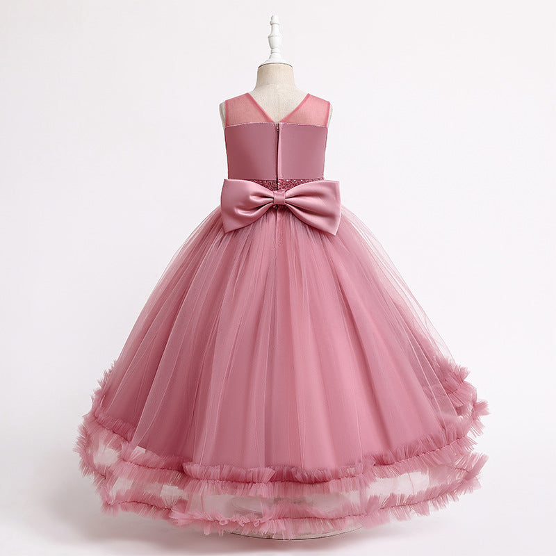 Satin Tulle Princess Flower Girl Dress Sequins Sleeveless