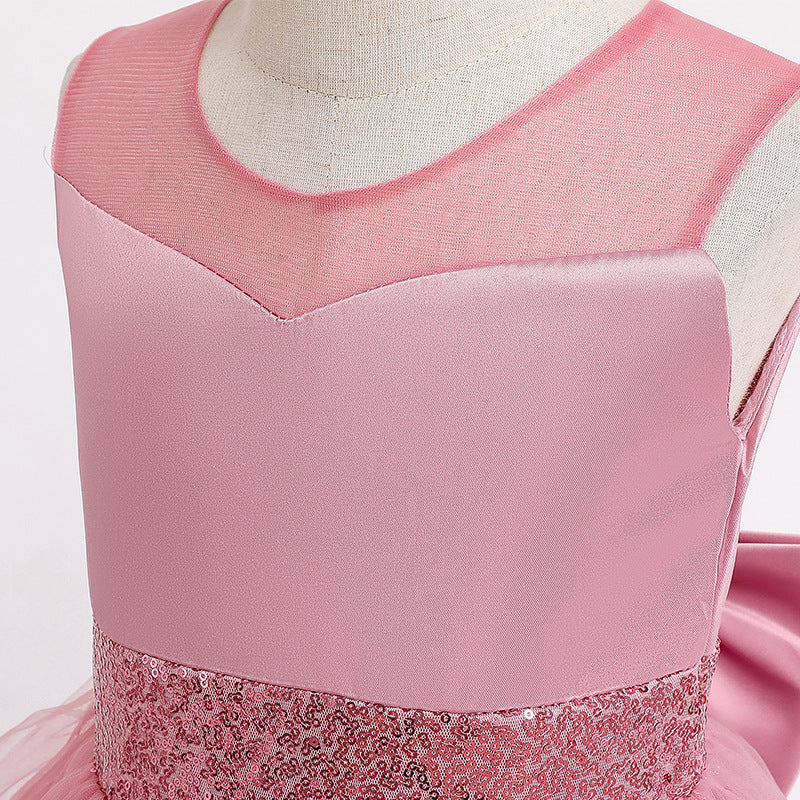Satin Tulle Princess Flower Girl Dress Sequins Sleeveless