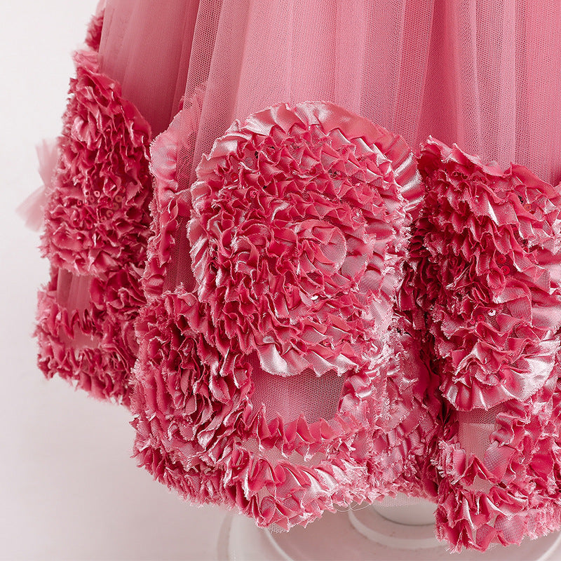 Satin Tulle Princess Flower Girl Dress Sequins Sleeveless