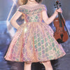 Sequin Ball Gown V-Neck Sleeveless Knee Length Dress for Girls