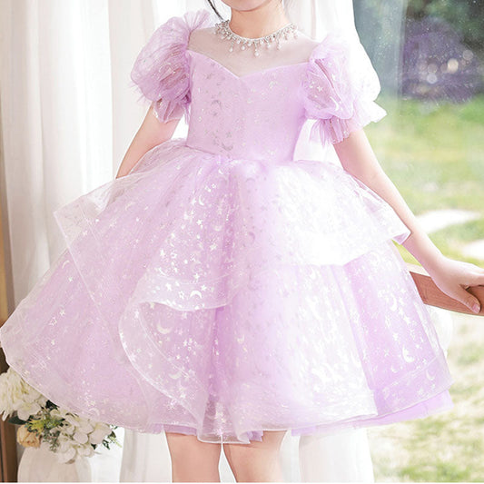 Pink Sequin Beaded Princess Tulle Dress for Girls - Special Occasion & Party Wear