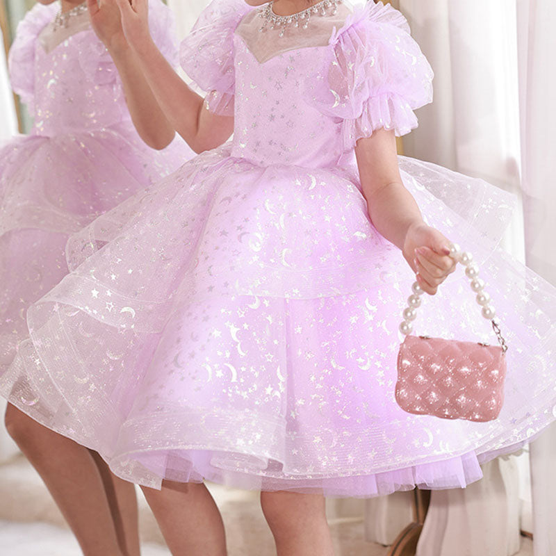 Pink Sequin Beaded Princess Tulle Dress for Girls - Special Occasion & Party Wear