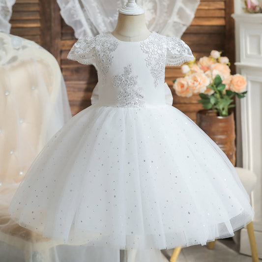 Sequin Lace Bow Tulle Ball Gown for Girls | Special Occasion Dress