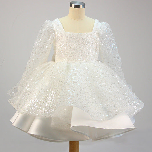 Sequin Princess Flower Girl Dress | Square Neck Lantern