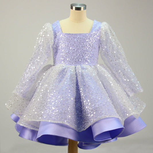 Sequin Princess Flower Girl Dress | Square Neck Lantern