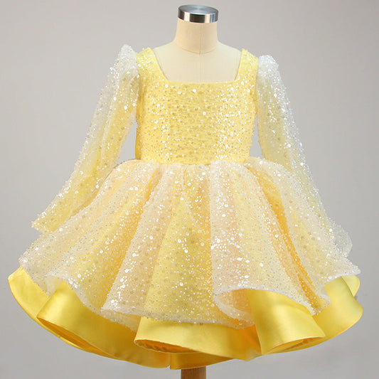 Sequin Princess Flower Girl Dress | Square Neck Lantern