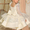 Sequin Princess Flower Girl Dress: Square Neck Long Sleeve